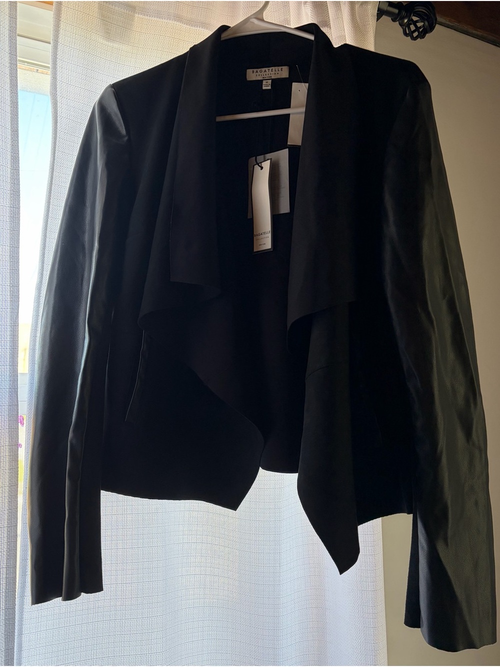 Black Draped Faux-Leather Jacket - BAGATELLE Collection